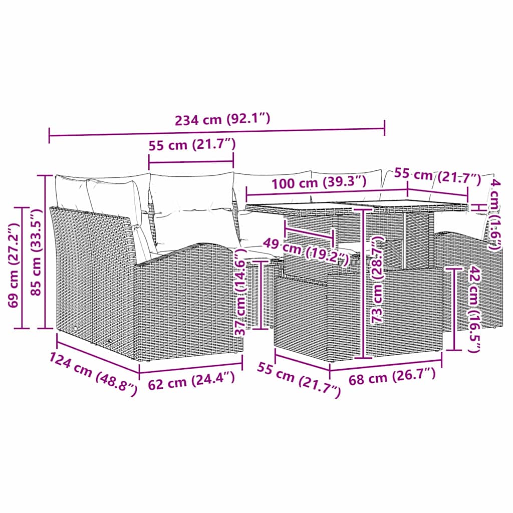 vidaXL 7 Τεμαχίων Σετ Καναπέ Κήπου με Μαξιλάρια Μπεζ Πολυ Ρατάν