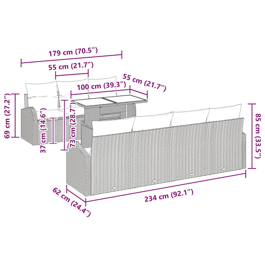 vidaXL Σετ Καναπέ Κήπου με μαξιλάρι 8 pcs Ανοιχτό γκρι Πολυ ράταν