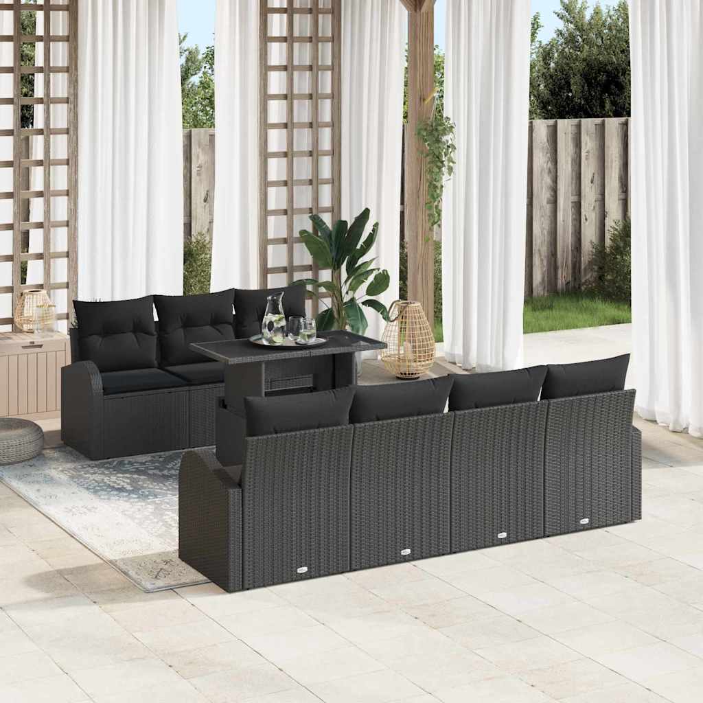 vidaXL Σετ Καναπέ Κήπου με μαξιλάρι 8 pcs Μαύρο Πολυ ράταν