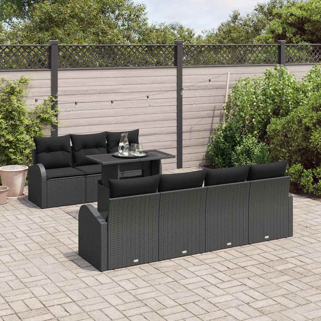 vidaXL Σετ Καναπέ Κήπου με μαξιλάρι 8 pcs Μαύρο Πολυ ράταν