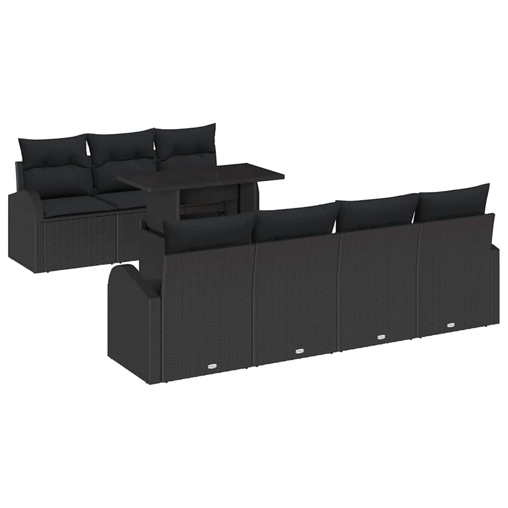 vidaXL Σετ Καναπέ Κήπου με μαξιλάρι 8 pcs Μαύρο Πολυ ράταν