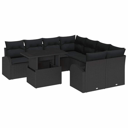 vidaXL Σετ Καναπέ Κήπου με αποθήκευση 9 pcs Μαύρο συνθετικό ρατάν