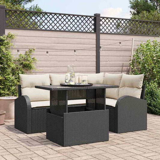 vidaXL 5 Piece Garden Sofa Set with Cushions Black Poly Rattan