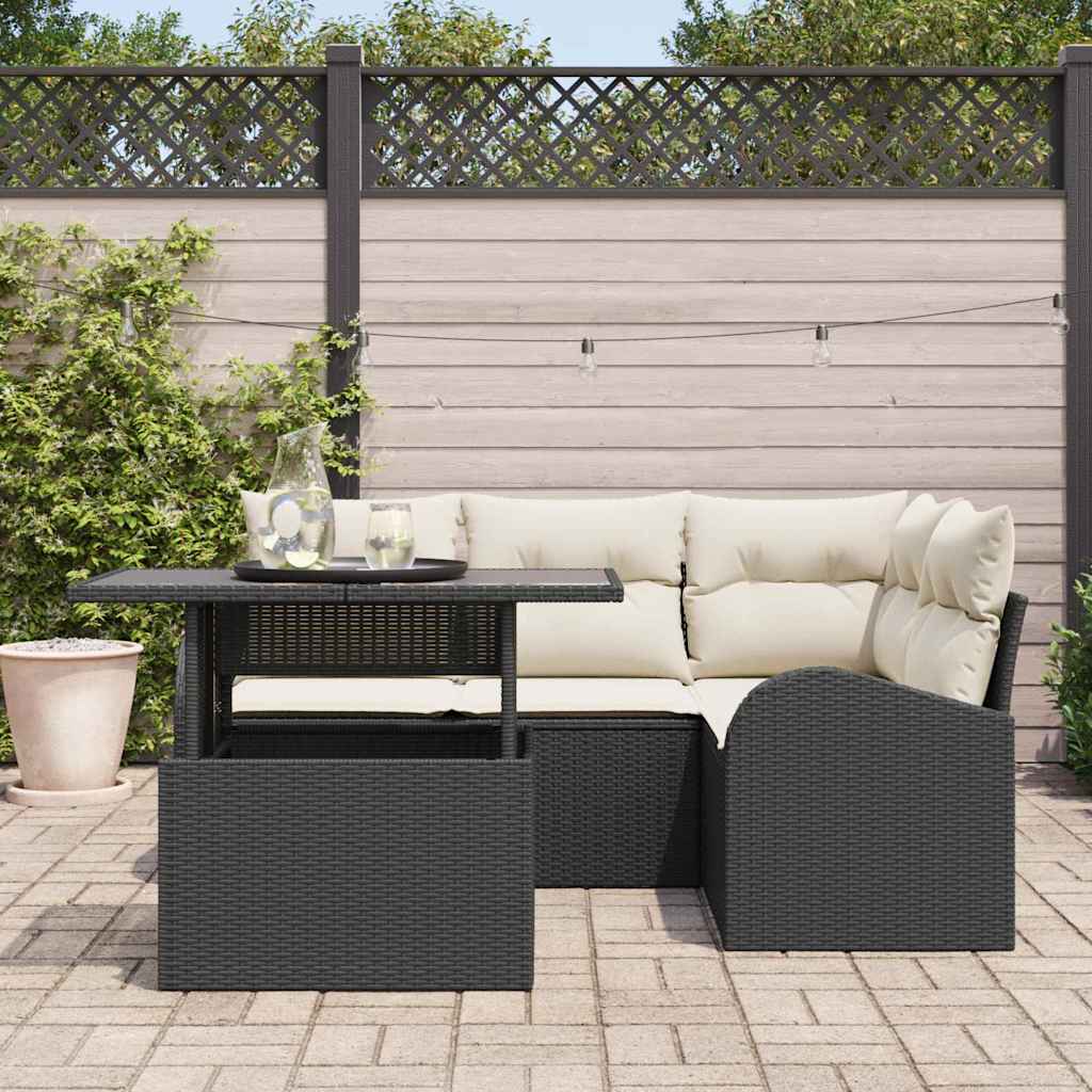 vidaXL 5 Piece Garden Sofa Set with Cushions Black Poly Rattan