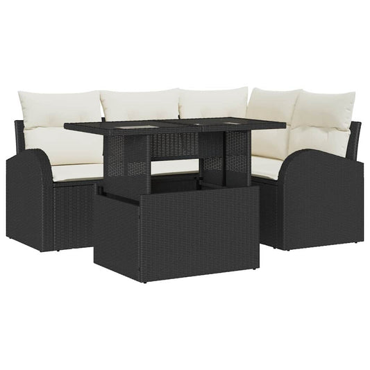 vidaXL 5 Piece Garden Sofa Set with Cushions Black Poly Rattan