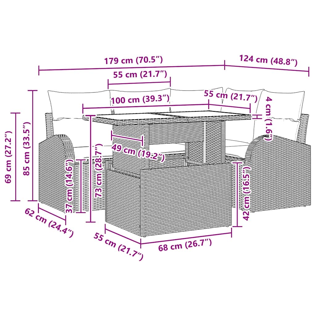 vidaXL Σετ Καναπέ Κήπου με μαξιλάρι 5 pcs Μπεζ συνθετικό ρατάν
