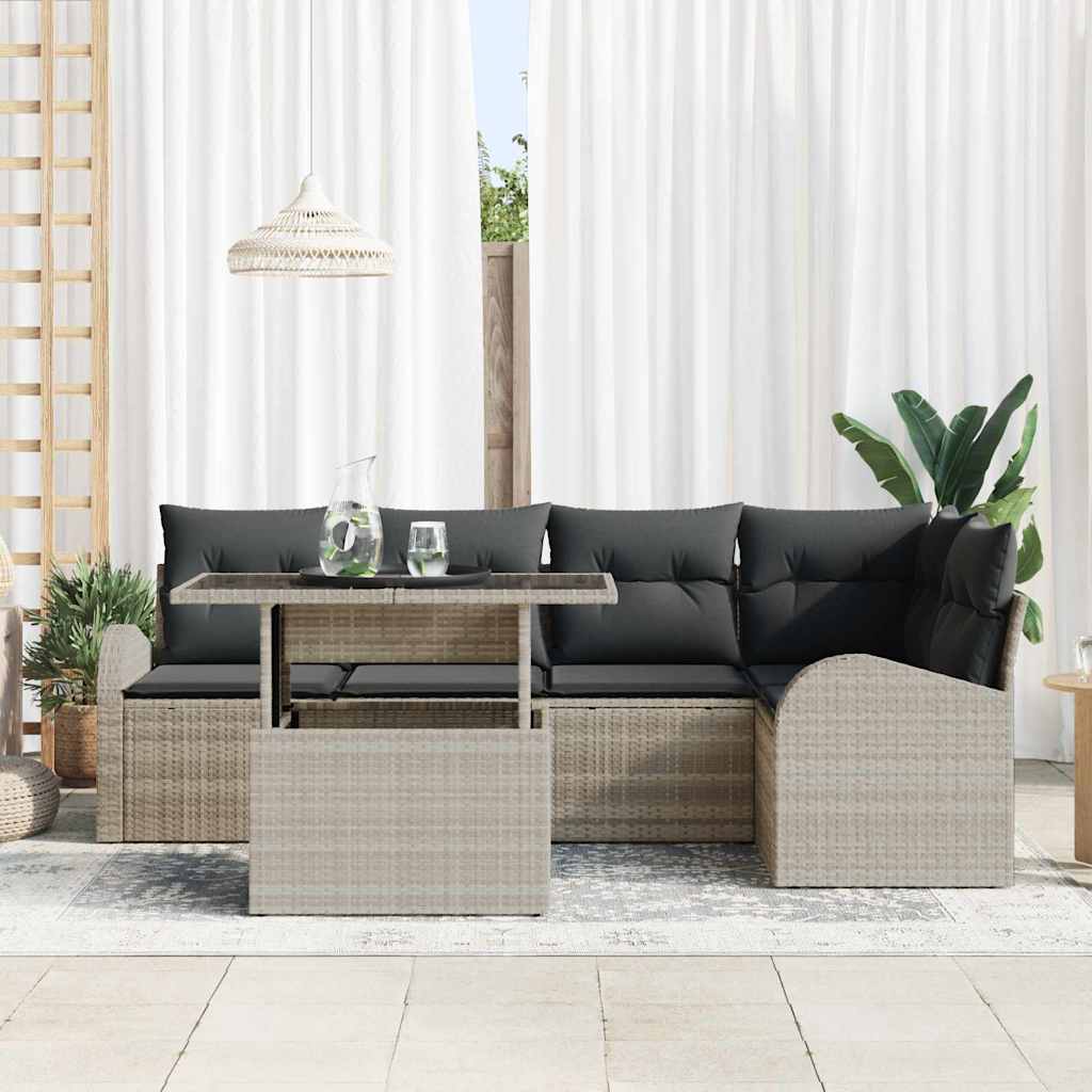vidaXL Σετ Καναπέ Κήπου με μαξιλάρι 6 pcs Ανοιχτό γκρι συνθετικό ρατάν