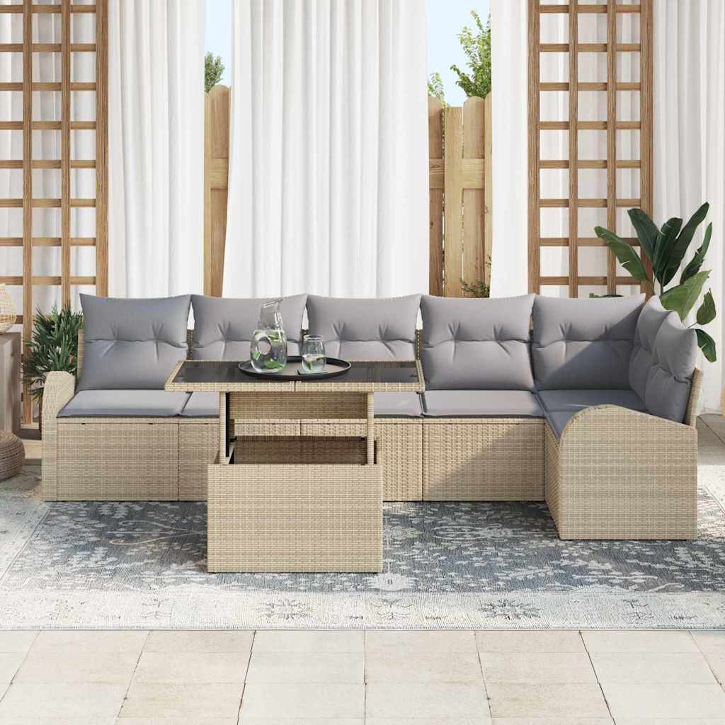 vidaXL Σετ Καναπέ Κήπου 7 pcs μπεζ και ανοιχτό γκρι συνθετικό ρατάν