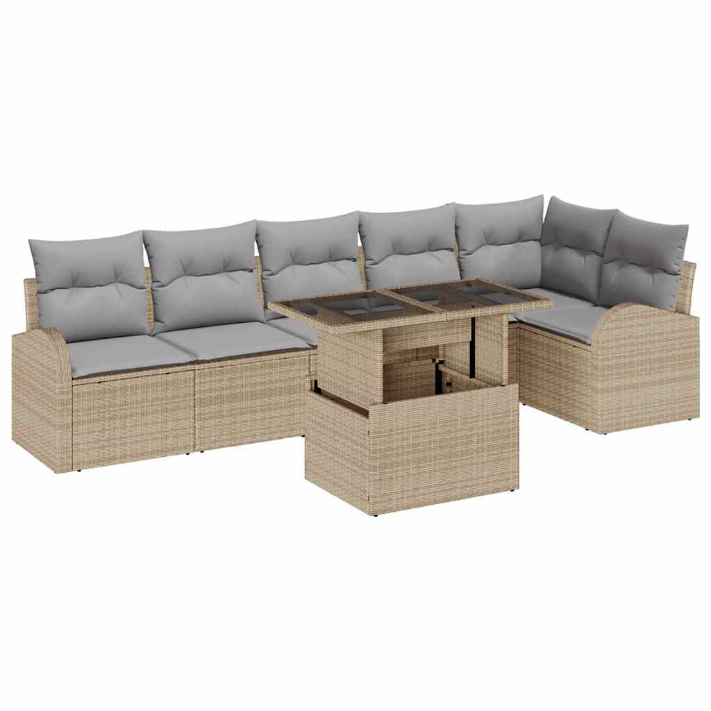 vidaXL Σετ Καναπέ Κήπου 7 pcs μπεζ και ανοιχτό γκρι συνθετικό ρατάν