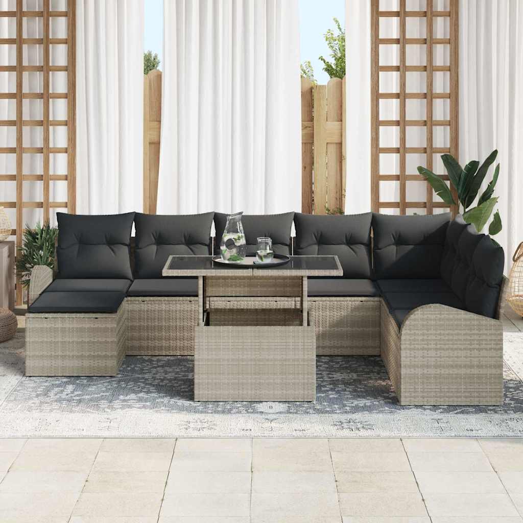 vidaXL Σετ Καναπέ Κήπου με μαξιλάρι 9 pcs Ανοιχτό γκρι
