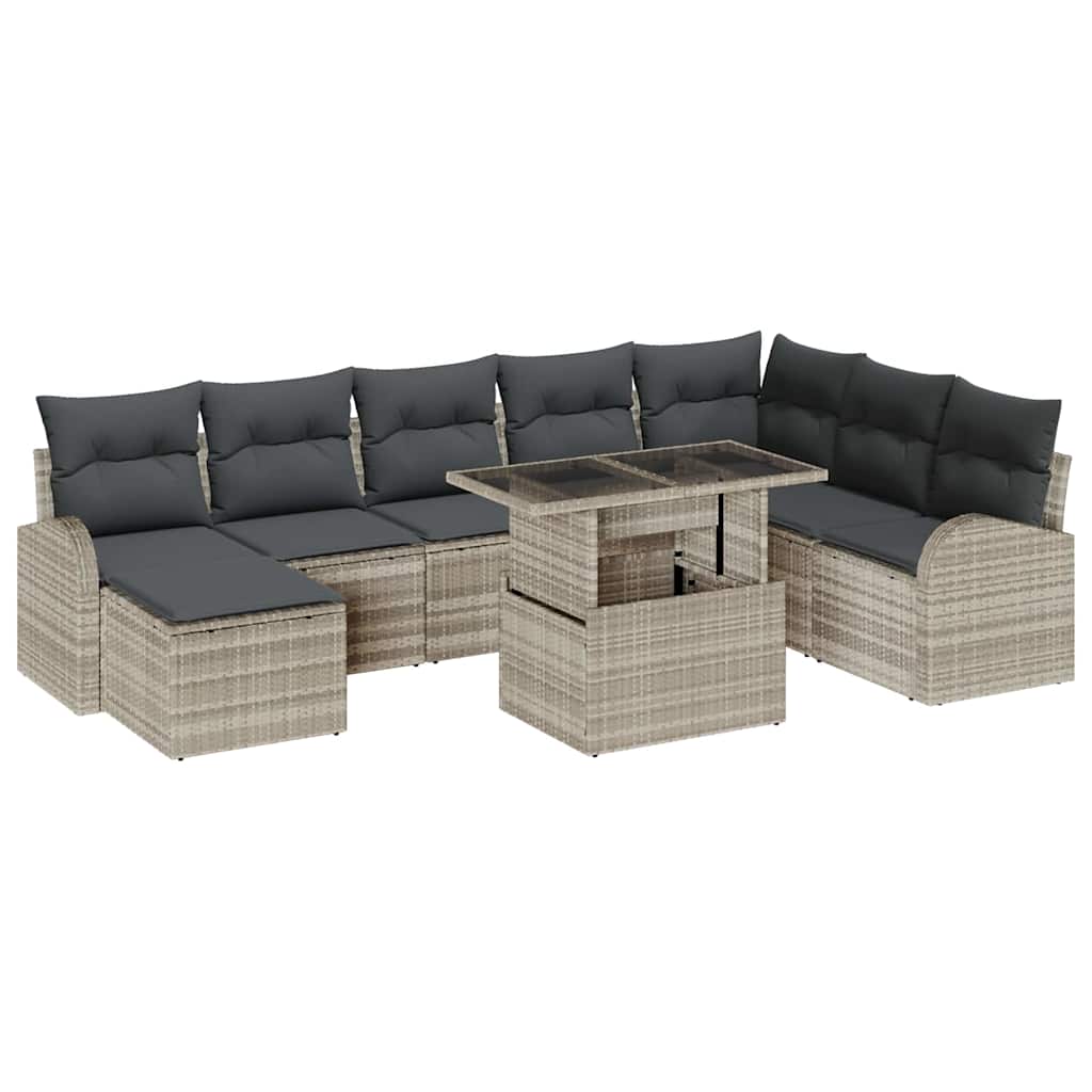 vidaXL Σετ Καναπέ Κήπου με μαξιλάρι 9 pcs Ανοιχτό γκρι