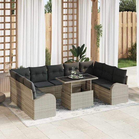 vidaXL 10 Piece Garden Sofa Set με Μαξιλάρια Ανοιχτό Γκρι Πολυ Ρατάν