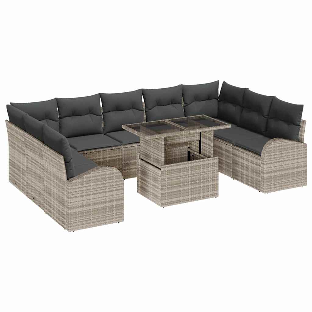 vidaXL 10 Piece Garden Sofa Set με Μαξιλάρια Ανοιχτό Γκρι Πολυ Ρατάν