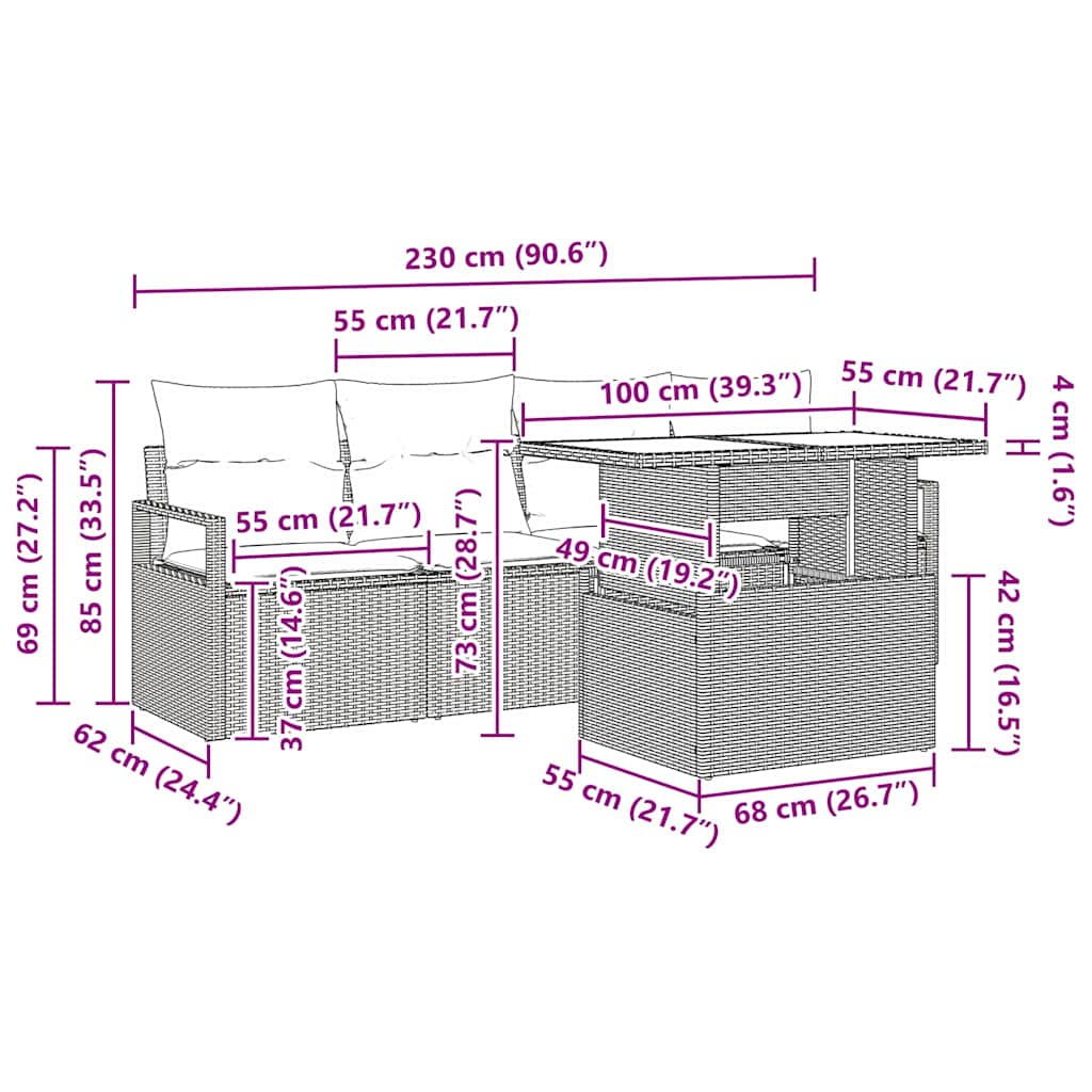 vidaXL 5 τεμαχίων καναπέδες κήπου με μπεζ πολυ-ράττον μαξιλάρια