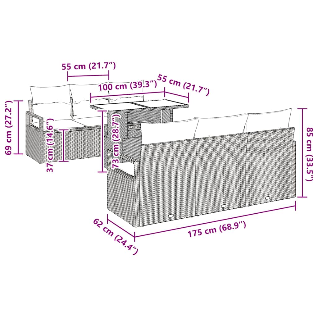 vidaXL Σετ Καναπέ Κήπου 7 pcs Μπέζ και Ανοιχτό Γκρι συνθετικό ρατάν