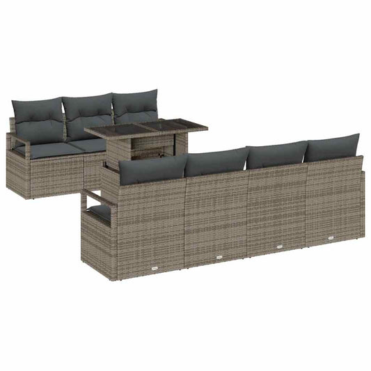 vidaXL Σετ Καναπέ Κήπου με αποθήκευση 8 pcs Γκρι συνθετικό ρατάν