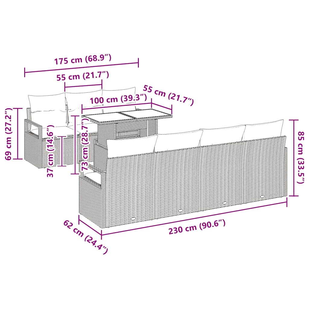 vidaXL Σετ Καναπέ Κήπου με αποθήκευση 8 pcs Μαύρο συνθετικό ρατάν
