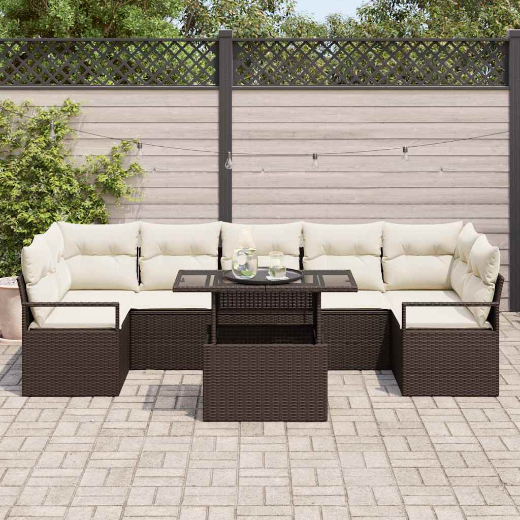 vidaXL Σετ Καναπέ Κήπου 8 pcs Καφέ και κρεμ συνθετικό ρατάν