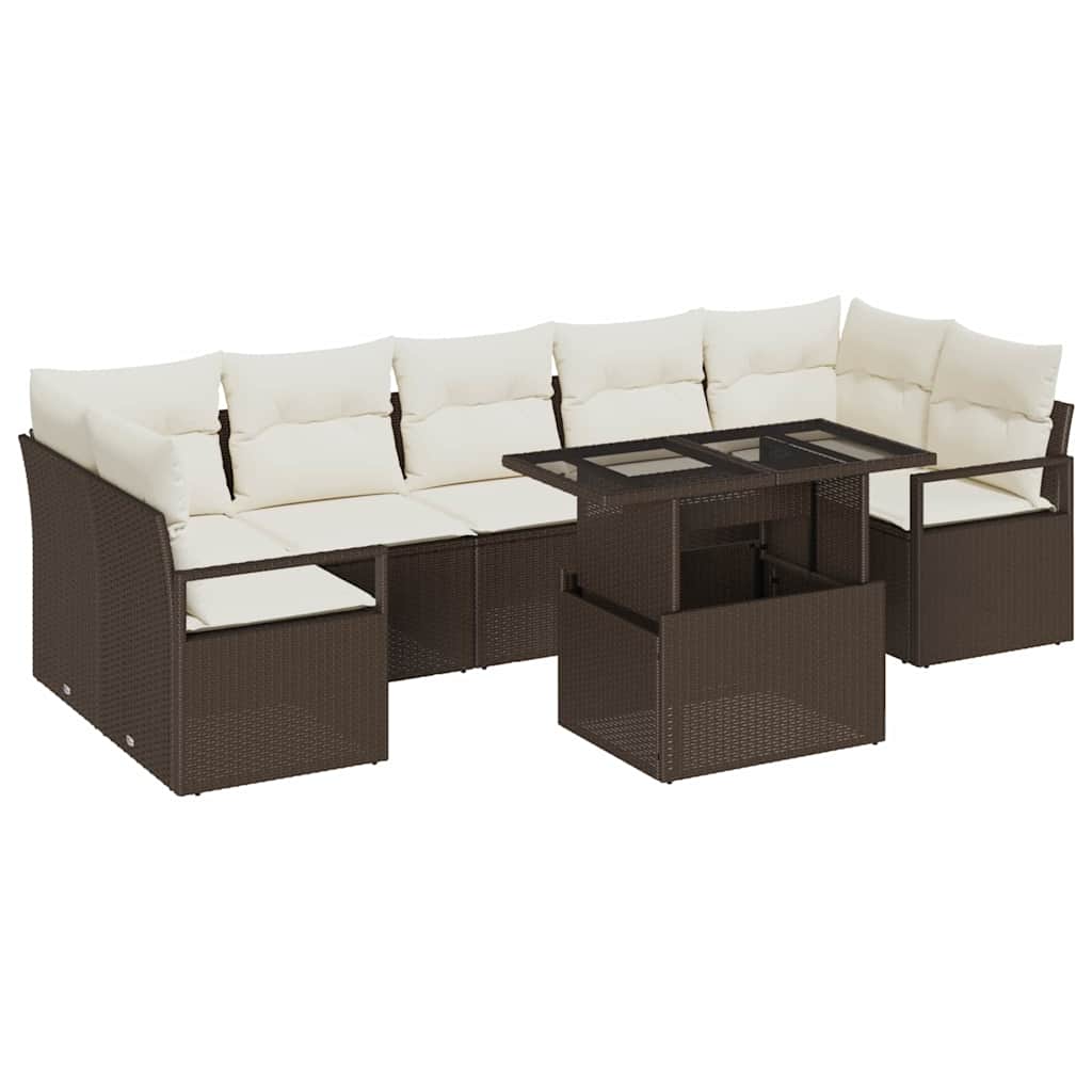 vidaXL Σετ Καναπέ Κήπου 8 pcs Καφέ και κρεμ συνθετικό ρατάν