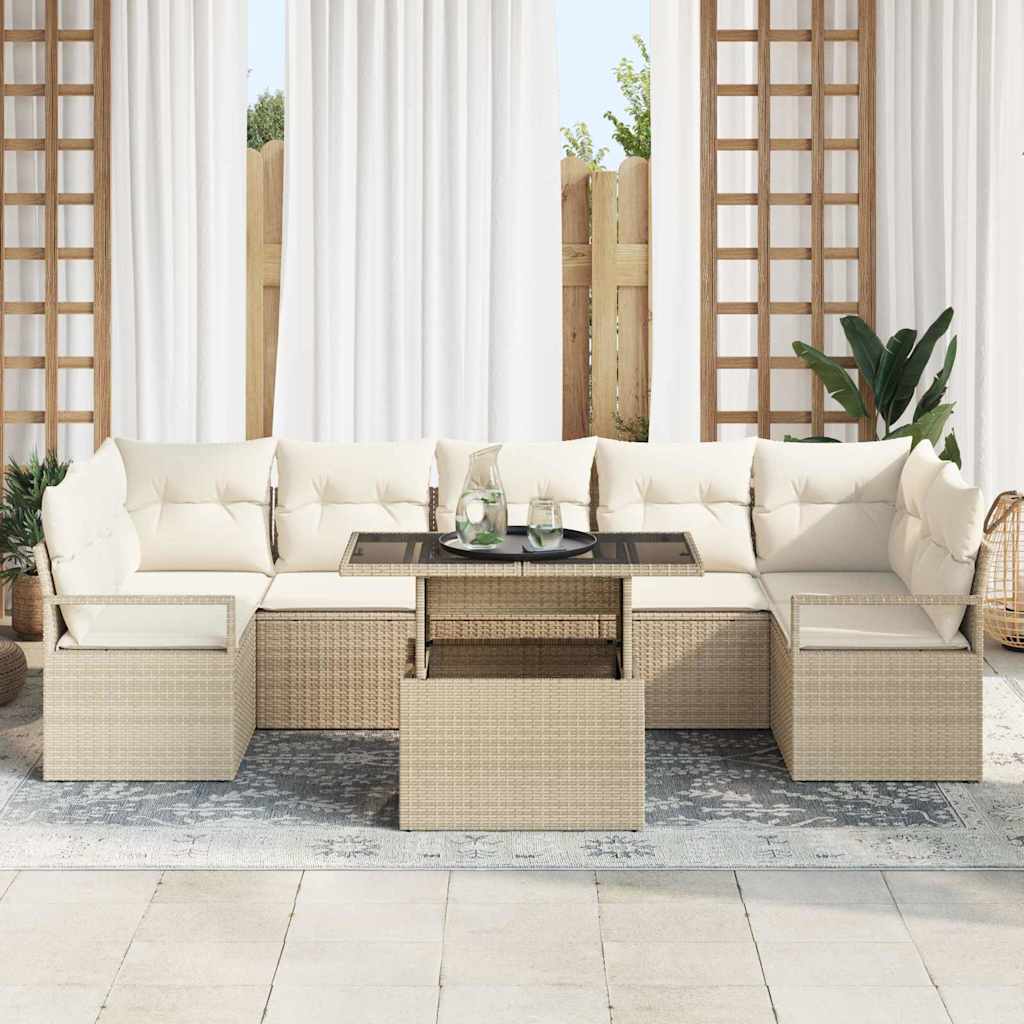 vidaXL Σετ Καναπέ Κήπου 8 pcs μπεζ και κρεμ συνθετικό ρατάν