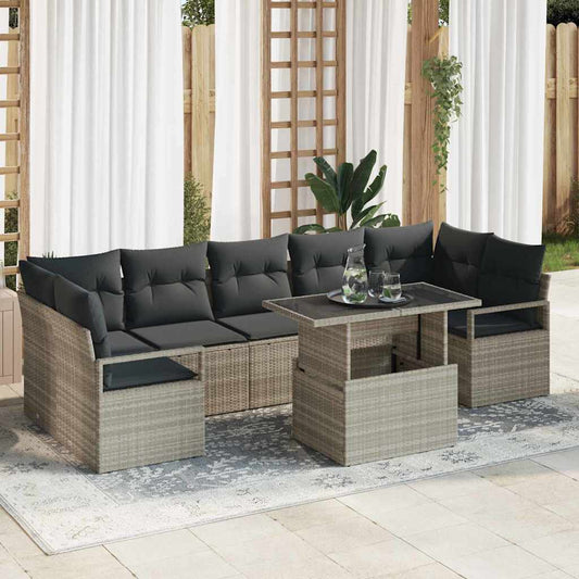 vidaXL Σετ Καναπέ Κήπου με μαξιλάρι 8 pcs Ανοιχτό γκρι συνθετικό ρατάν