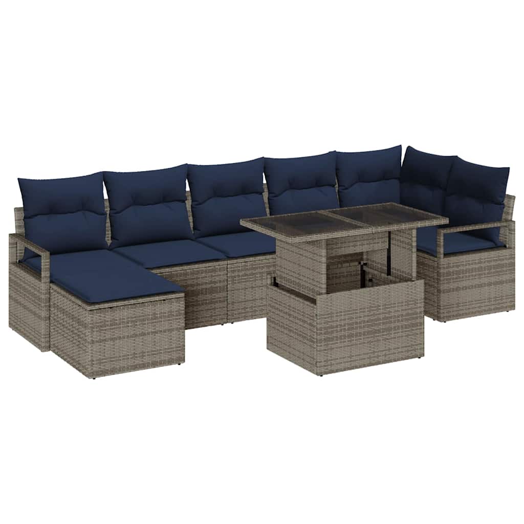 vidaXL Σετ Καναπέ Κήπου 8 τμχ. Γκρι και Navy Blue συνθετικό ρατάν