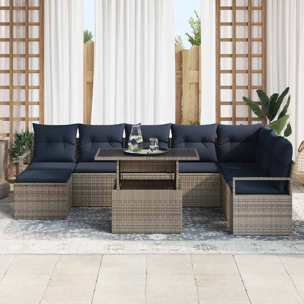 vidaXL Σετ Καναπέ Κήπου 9 τμχ. Γκρι και Navy Blue συνθετικό ρατάν