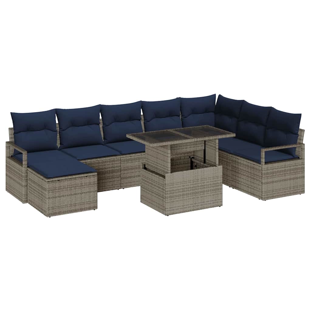 vidaXL Σετ Καναπέ Κήπου 9 τμχ. Γκρι και Navy Blue συνθετικό ρατάν