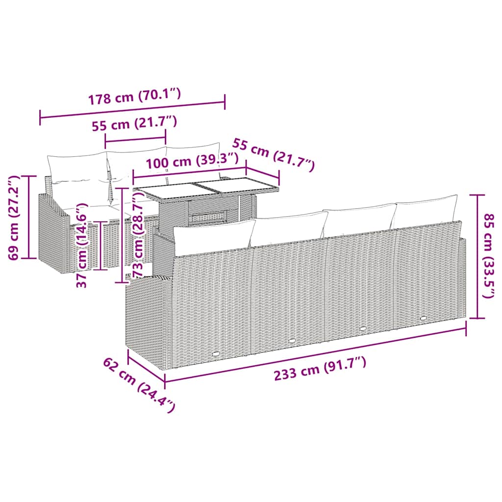 vidaXL Σετ Καναπέ Κήπου με μαξιλάρι 8 pcs μπεζ και κρεμ
