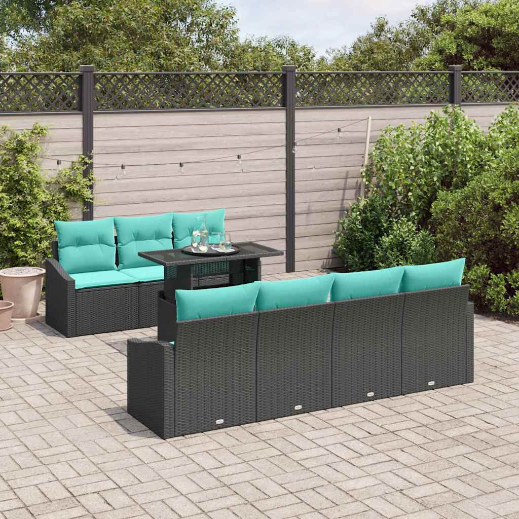 vidaXL Σετ Καναπέ Κήπου 8 pcs Μαύρο και μπλε συνθετικό ρατάν