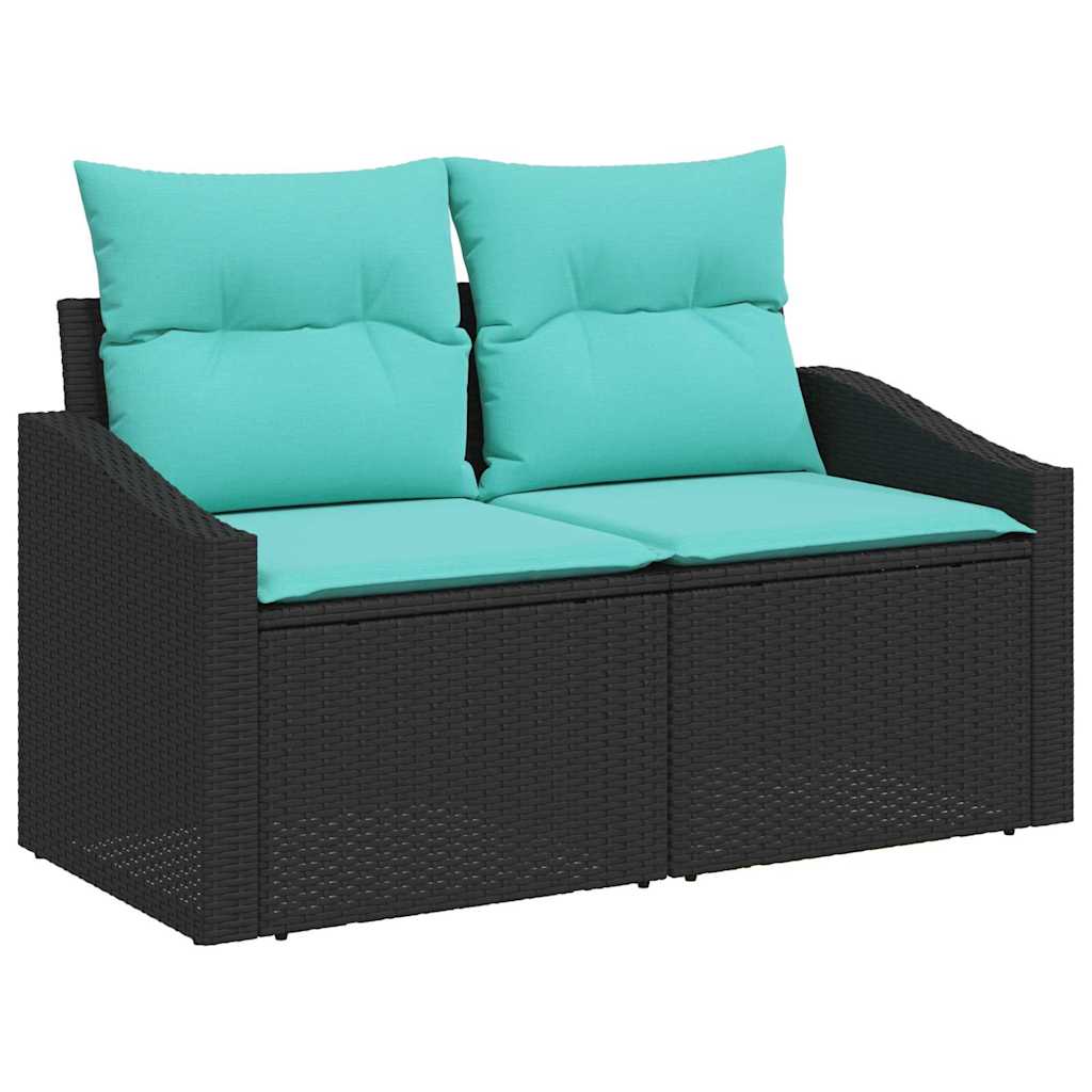 vidaXL Σετ Καναπέ Κήπου 8 pcs Μαύρο και μπλε συνθετικό ρατάν