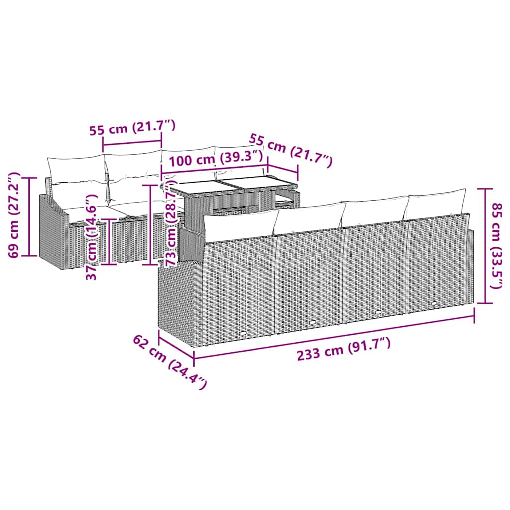 vidaXL Σετ Καναπέ Κήπου με μαξιλάρι 7 pcs Ανοιχτό γκρι
