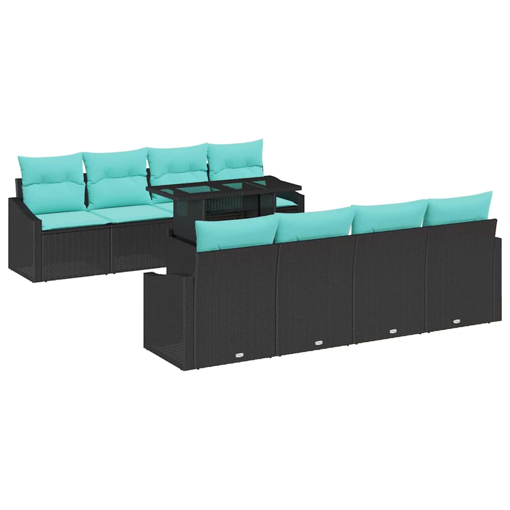 vidaXL Σετ Καναπέ Κήπου 7 pcs Μαύρο και μπλε συνθετικό ρατάν