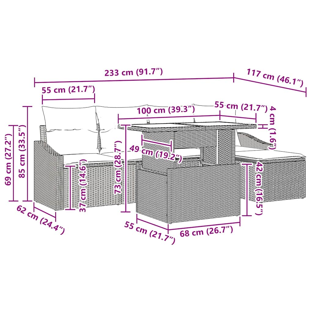 vidaXL Σετ Καναπέ Κήπου με μαξιλάρι 6 pcs Καφέ και κρεμ