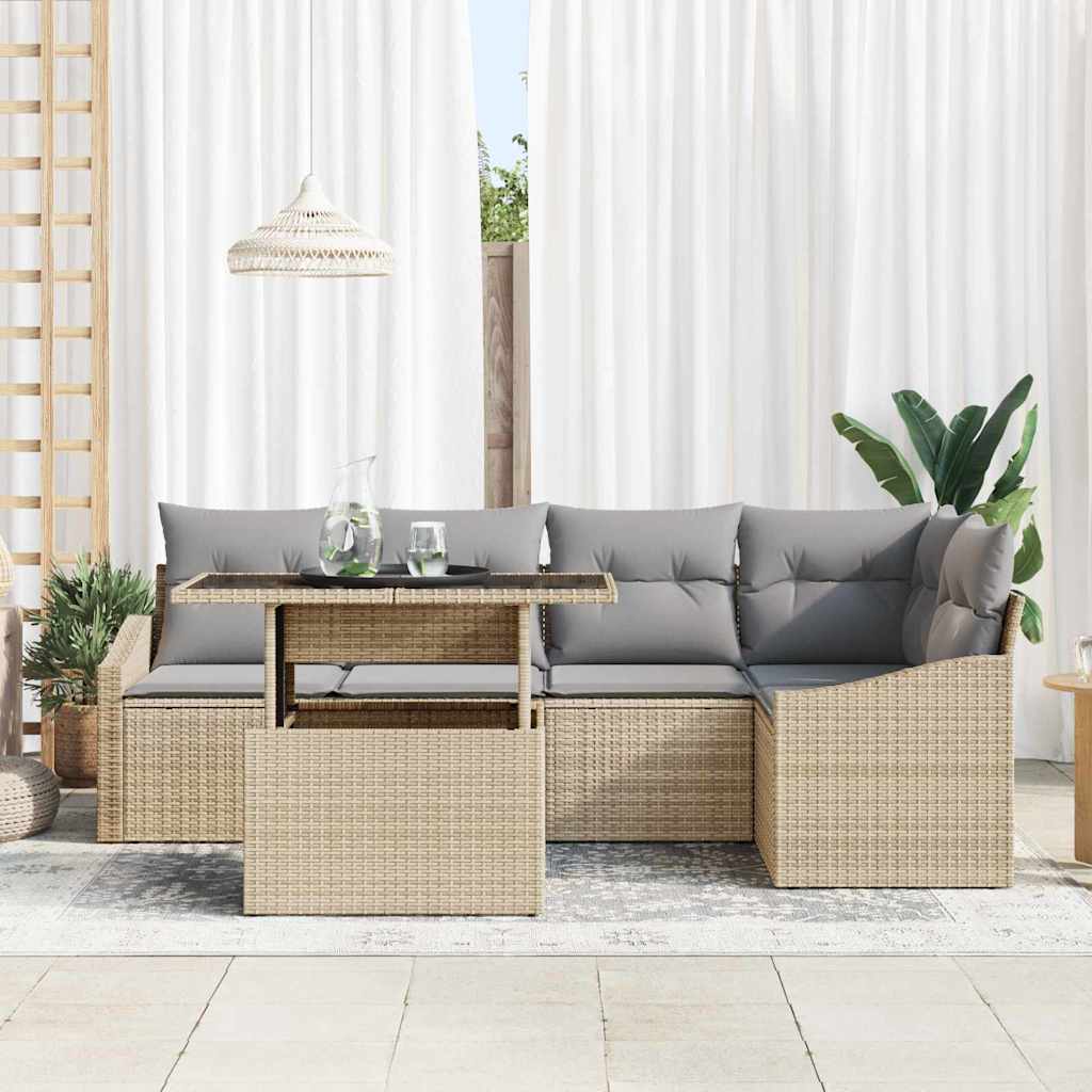 vidaXL Σετ Καναπέ Κήπου με μαξιλάρι 6 pcs μπεζ και ανοιχτό γκρι