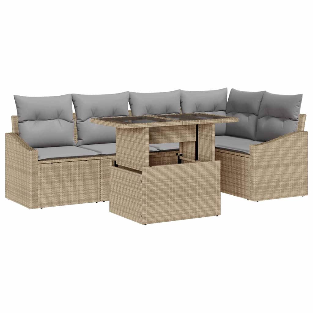 vidaXL Σετ Καναπέ Κήπου με μαξιλάρι 6 pcs μπεζ και ανοιχτό γκρι