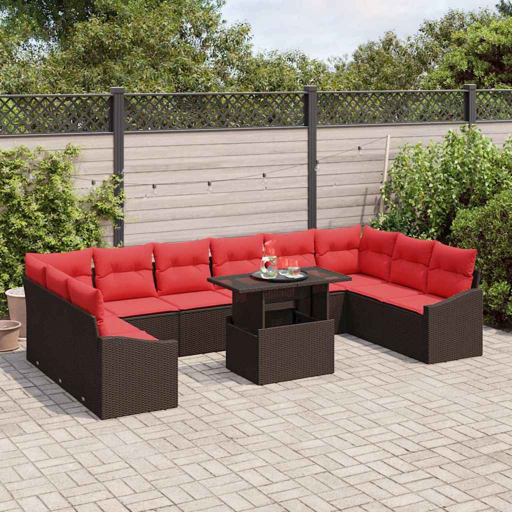 vidaXL Σετ Καναπέ 11 τμχ. 10-Αριθμός καθισμάτων Καφέ και Κόκκινο
