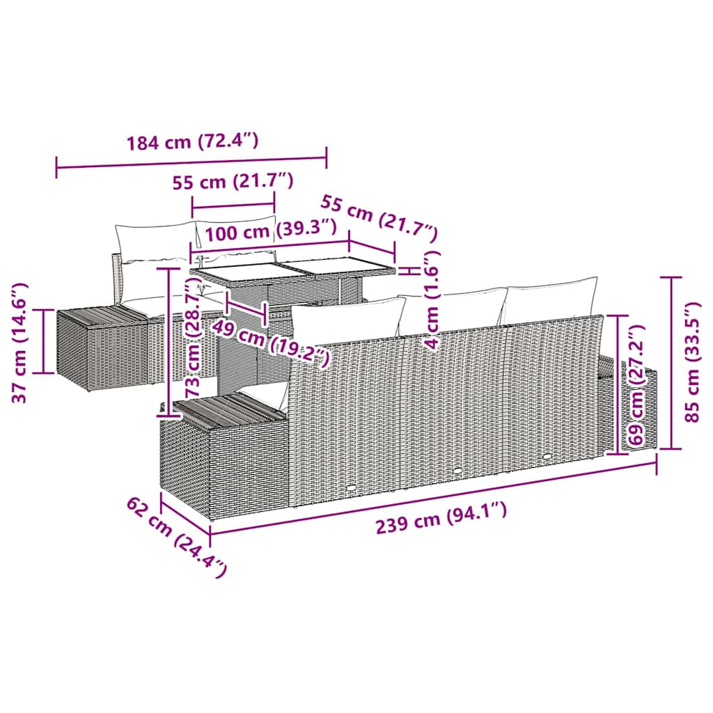 vidaXL 6 Τεμαχίων Σετ Καναπέ Κήπου με Μαξιλάρια Μαύρο Πολυ Ρατάν