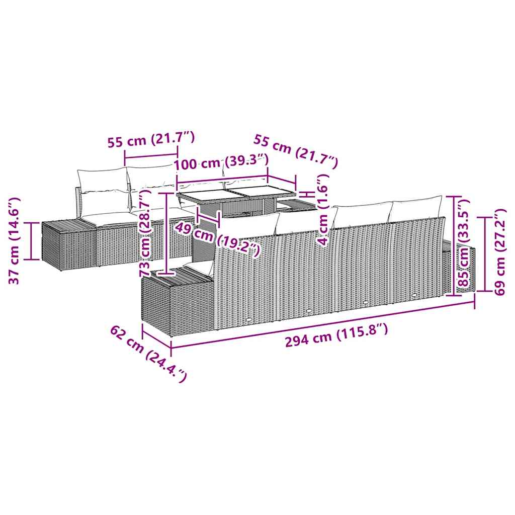 vidaXL Σετ Καναπέ Κήπου με μαξιλάρι 7 pcs Γκρι 100 x 55 x 73 εκ