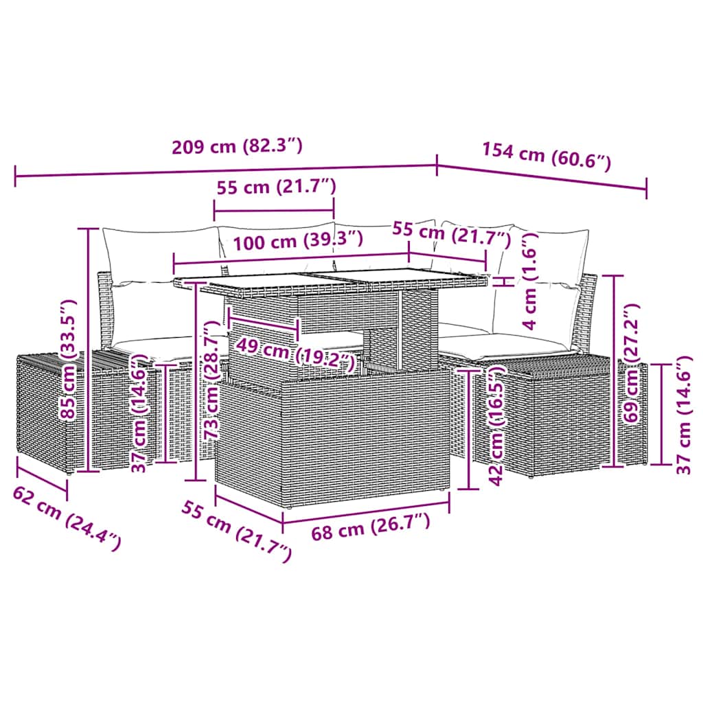 vidaXL Σετ Καναπέ Κήπου 5 pcs Μαύρο και κρεμ 100 x 55 x 73 εκ