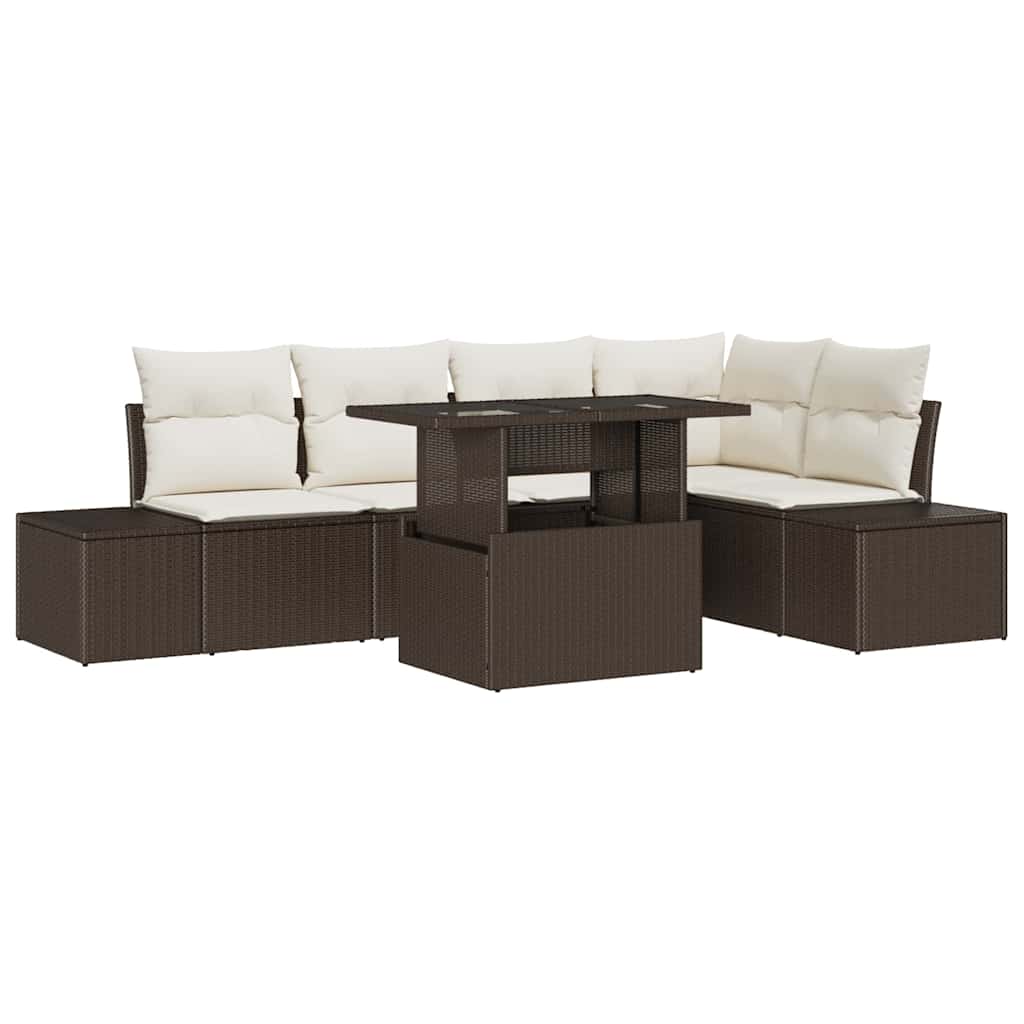 vidaXL Σετ Καναπέ Κήπου με μαξιλάρι 6 pcs Καφέ Πολυ ράταν