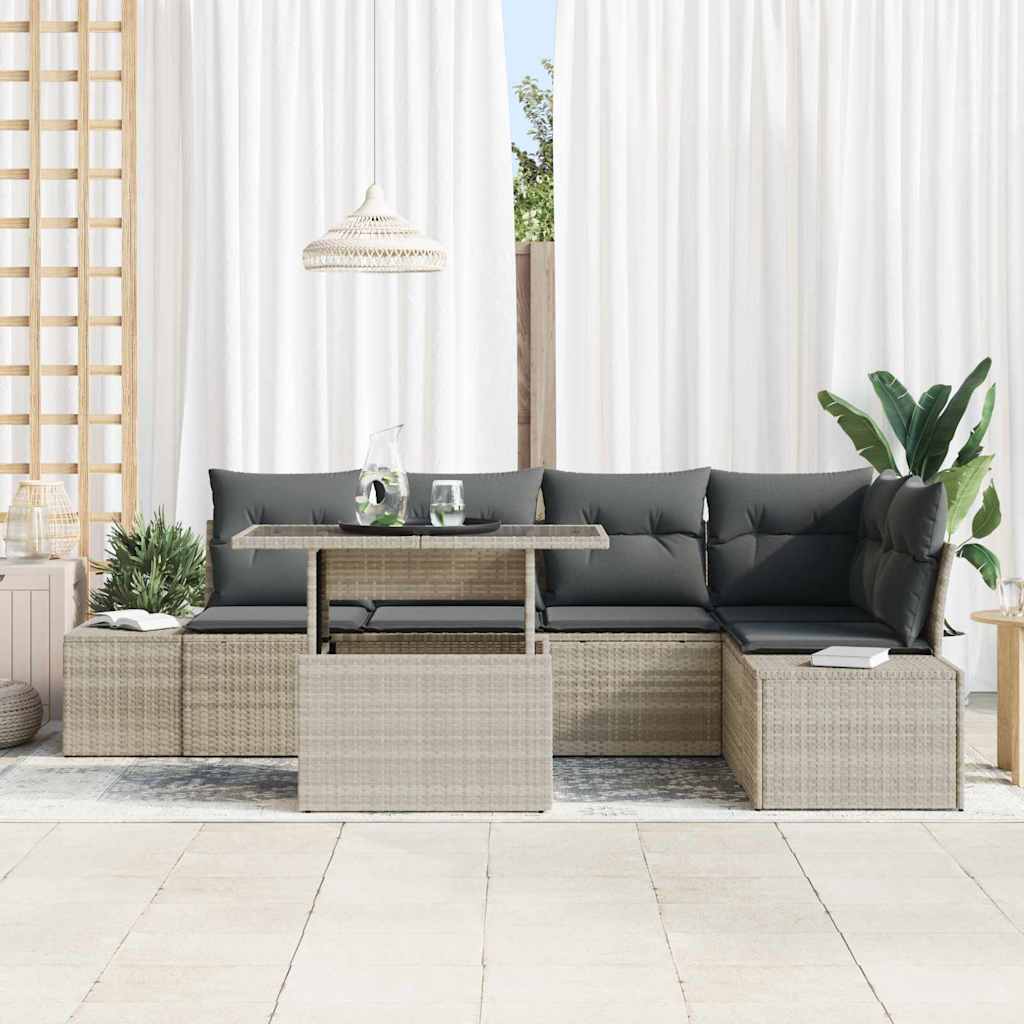 vidaXL Σετ Καναπέ Κήπου με μαξιλάρι 6 pcs Ανοιχτό γκρι Πολυ ράταν