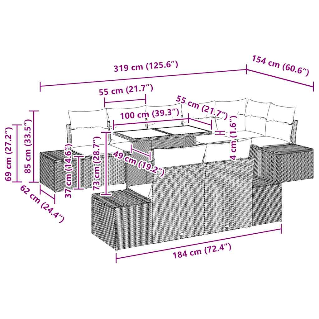 vidaXL Σετ Καναπέ Κήπου 9 pcs μπεζ και ανοιχτό γκρι 100 x 55 x 73 εκ