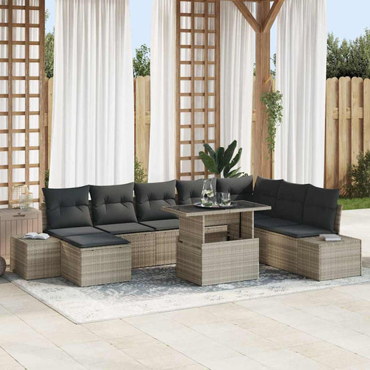 vidaXL Σετ Καναπέ Κήπου με μαξιλάρι 9 pcs Ανοιχτό γκρι συνθετικό ρατάν