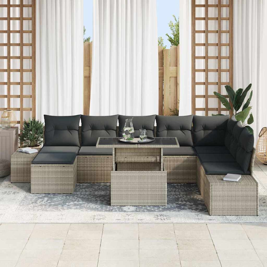 vidaXL Σετ Καναπέ Κήπου με μαξιλάρι 9 pcs Ανοιχτό γκρι συνθετικό ρατάν