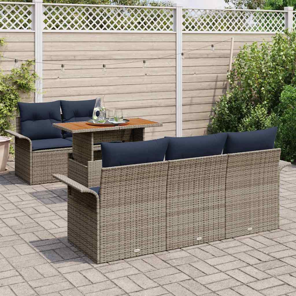 vidaXL Σετ Καναπέ Κήπου με μαξιλάρι 6 pcs γκρι και ναυτικό μπλε