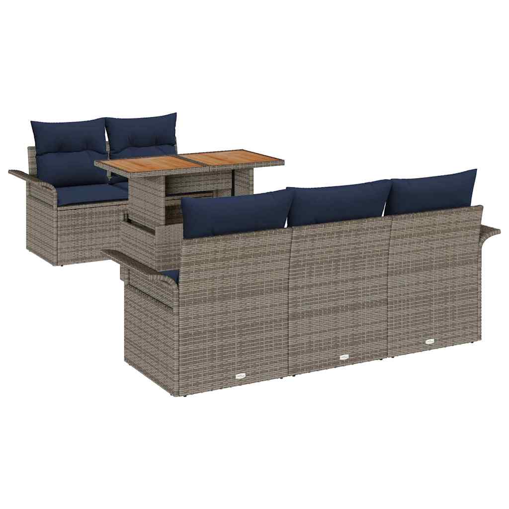 vidaXL Σετ Καναπέ Κήπου με μαξιλάρι 6 pcs γκρι και ναυτικό μπλε