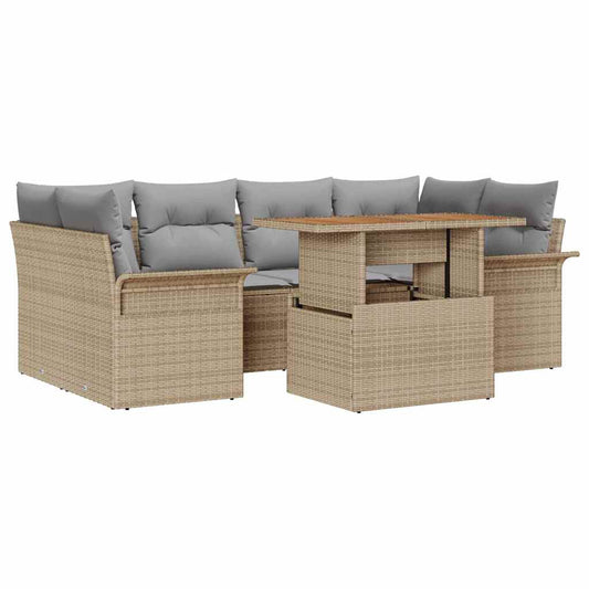 vidaXL Σετ κήπου 7 κομματιών με μαξιλάρια Γκρι Poly Rattan Acacia
