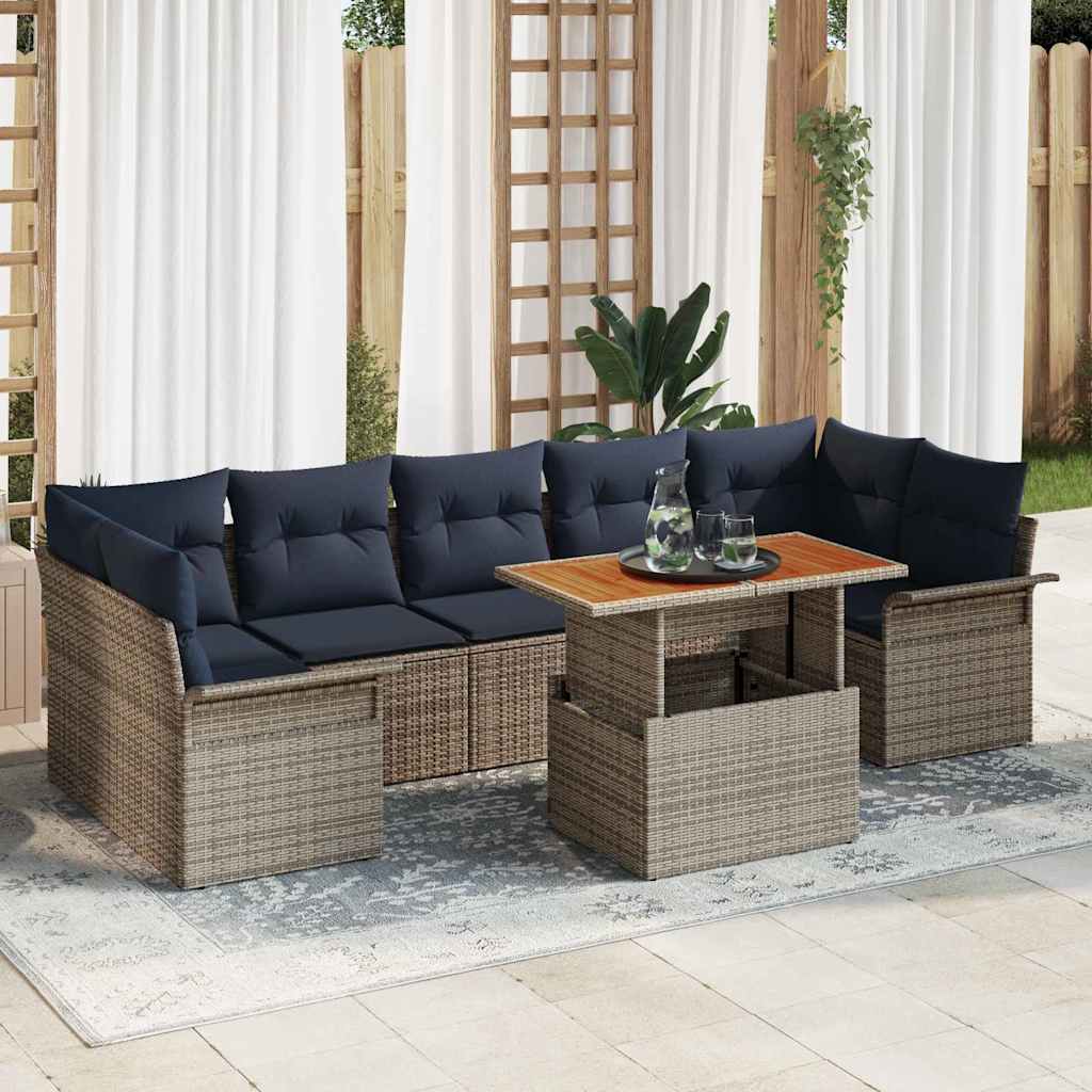 vidaXL Σετ Καναπέ Κήπου 8 τμχ. Γκρι και Navy Blue συνθετικό ρατάν