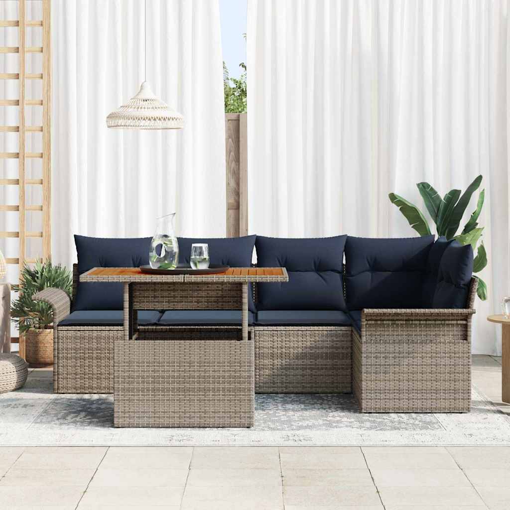 vidaXL Σετ Καναπέ Κήπου 6 τμχ. Γκρι και Navy Blue συνθετικό ρατάν